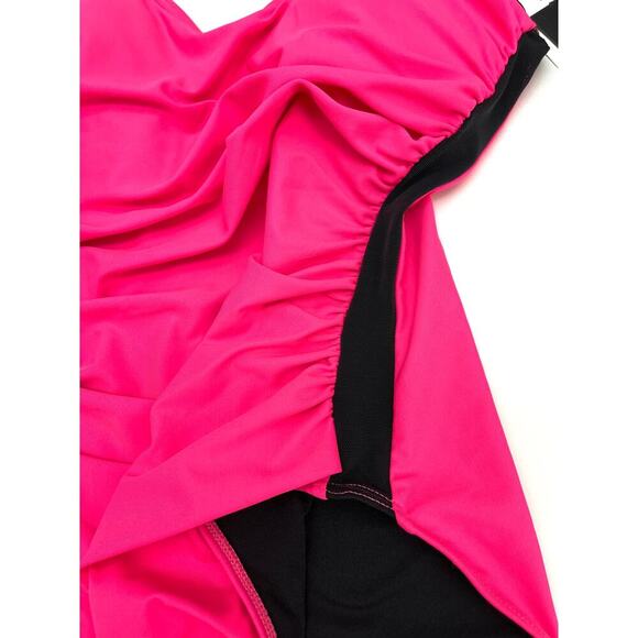 DKNY NEON PINK Ruched Mesh-Contrast One-Piece Swimsuit 4 NWT $98 - Picture 2 of 5